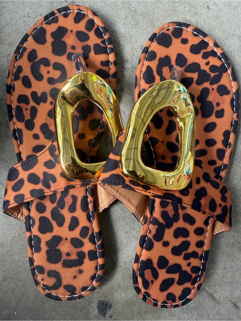 Amazon Leopard-Print Slide Sandals with Gold Accent